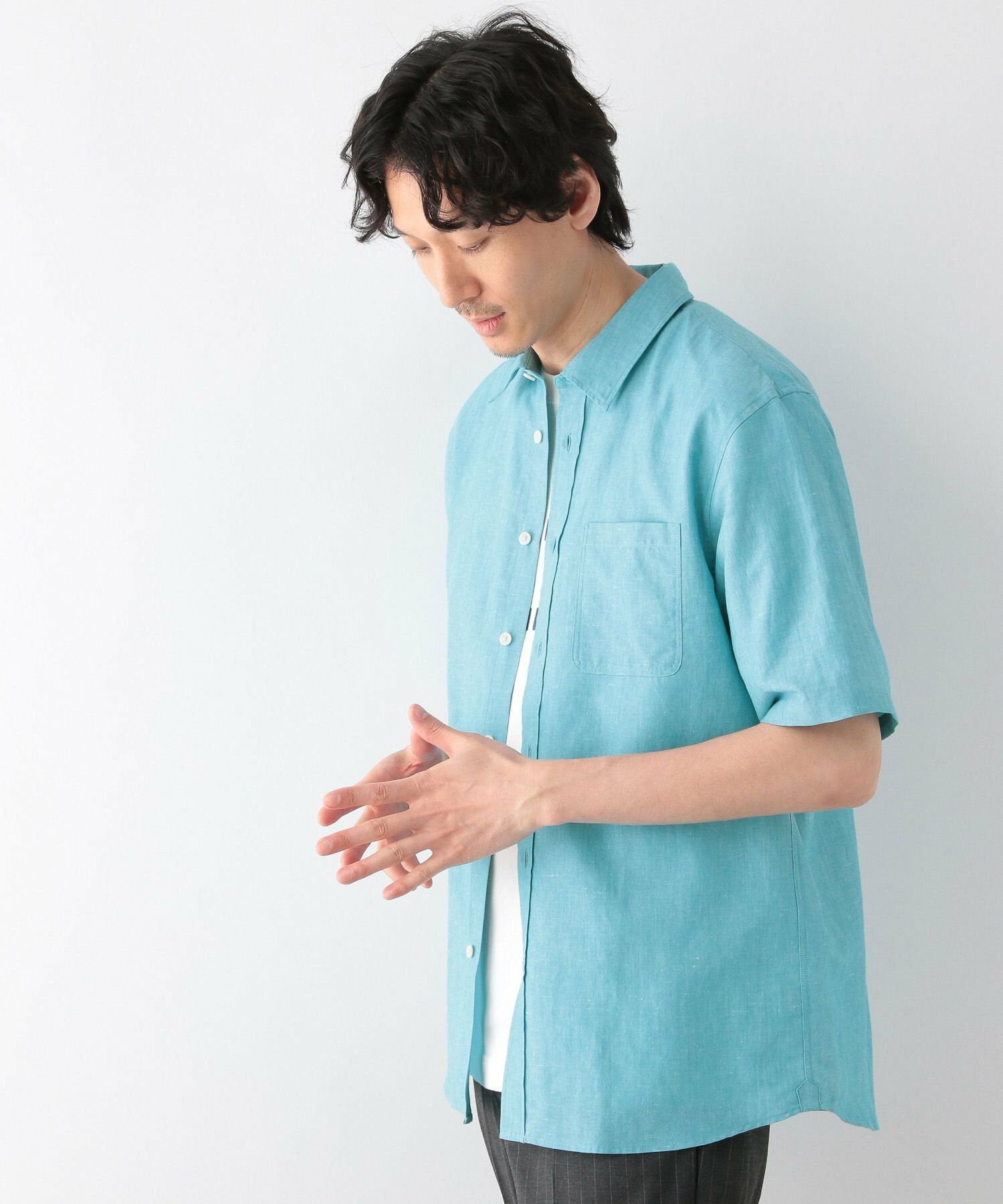 イージーケアリネンシャツ/レギュラーカラー/半袖/986845